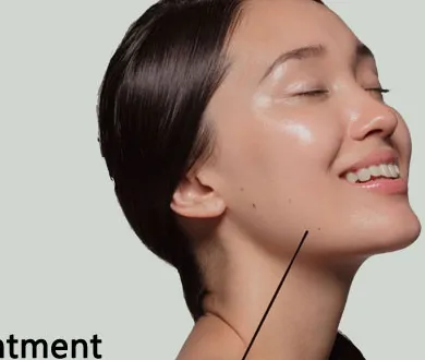 Woman with glowing glass-like skin after Korean glass skin treatment