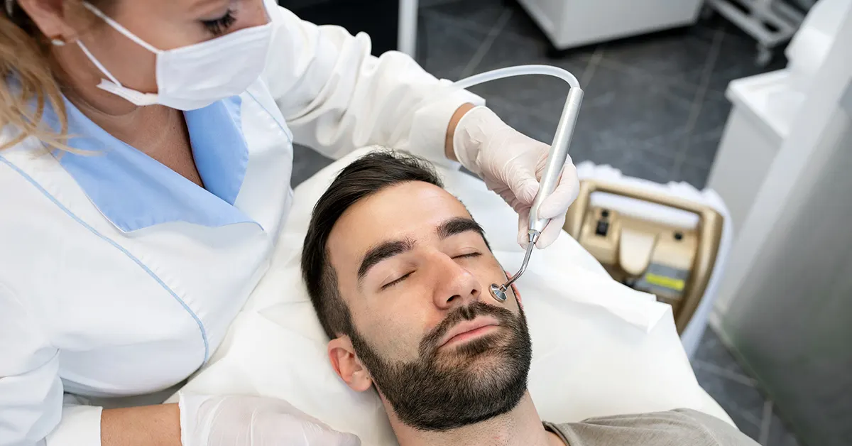Oxyjet oxygen facial treatment being given at Periwinkle Clinic